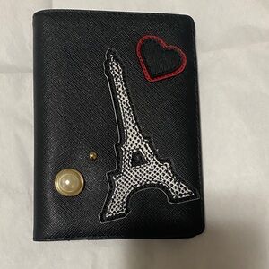Pre ❤️Karl Lagerfeld Black Passport Holder with Eiffel Tower and Heart Patches